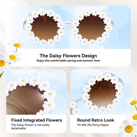 Women Daisy Sunglasses Flower Round UV400 Protect Style Festival Beach main image 6